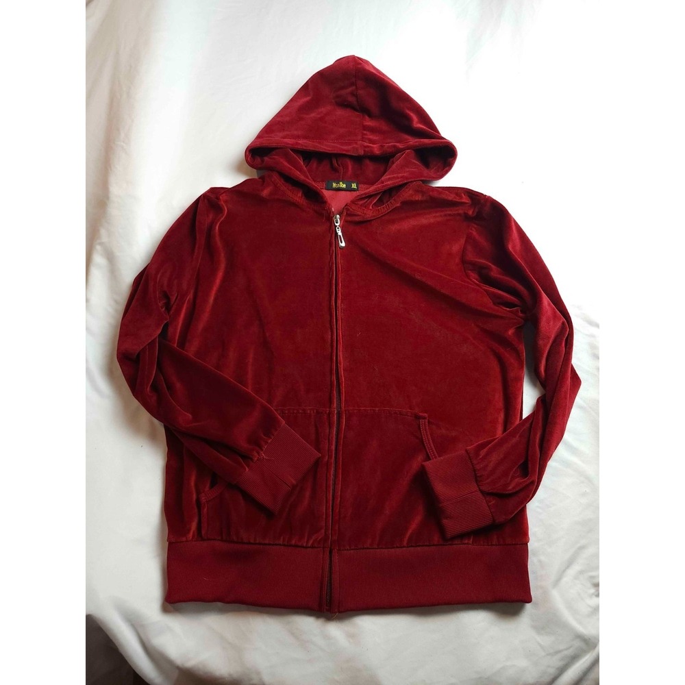 HanTon Full Zip Hoodie Womens Size XL Red Knit Athleisure Outdoor Casual Pocket